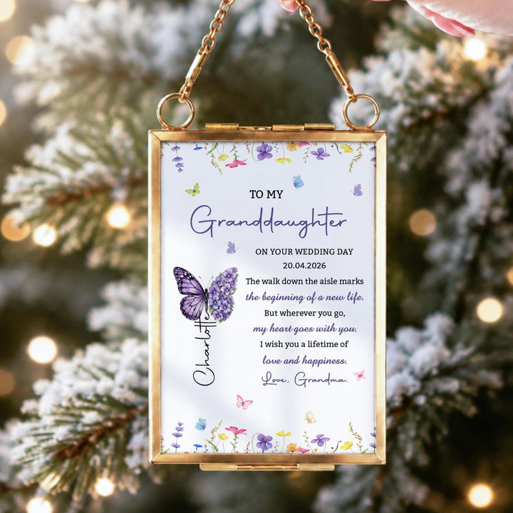 To My Granddaughter Wedding, Personalized Metal Frame Ornament, Gift