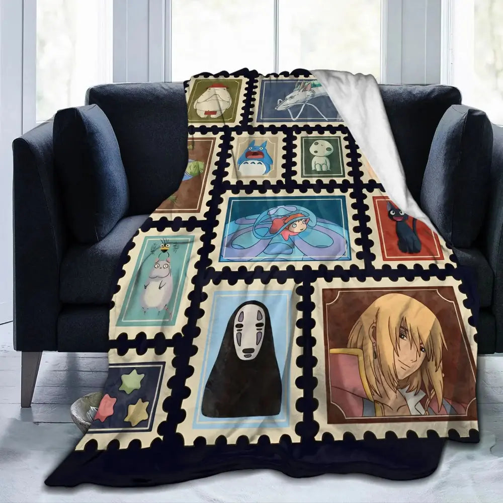 Studio Ghibli Anime Blanket  Soft Funny Throw Blanket Cozy Lightweight Plush Portable Cover Blanket For Sofa,Warm Gift For Birthday,Christmas,Multiple Blanket