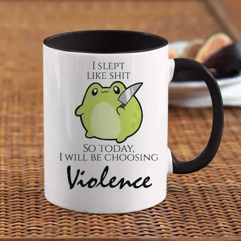 Kawaii rude trendy frog coffee mug, Ceramic black or white mug offensive gift for gen z millennials, Office mug sarcastic gag gift, 11 15 oz Funny Tumblers Drinkware