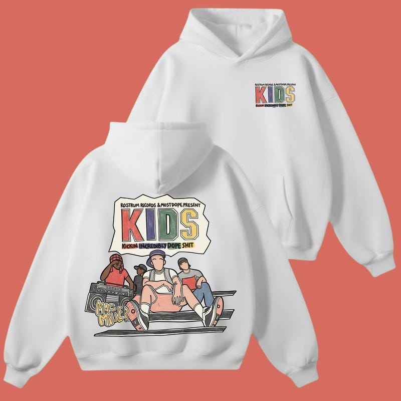 Mac Miller KIDS Album Hoodie – Vintage Hip Hop Sweatshirt, Streetwear Pullover, Graphic Unisex Music Shirt, 2-Sided Print, Full Size Gift for Fans