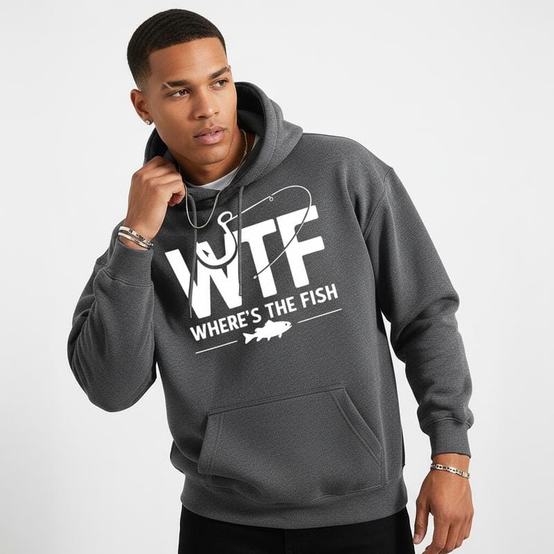 Men's funny fishing graphic Graphic Hoodie - Cotton Blend Long Sleeve Pullover Regular Fit | Soft & Breathable Fabric, Durable Print, Everyday Comfort, Machine Washable, casual outdoor urban street