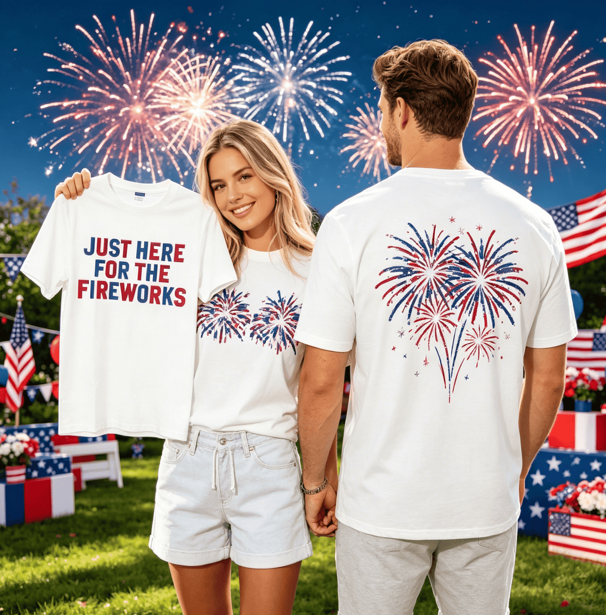 Funny Couples Fourth of July Shirts, Adult Humor 4th of July Matching Shirts for Couples, Independence Day Fireworks Tees