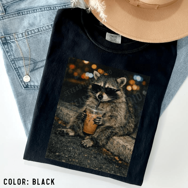 Funny Raccoon Drinking Iced Coffee Shirt vintage graphic tees