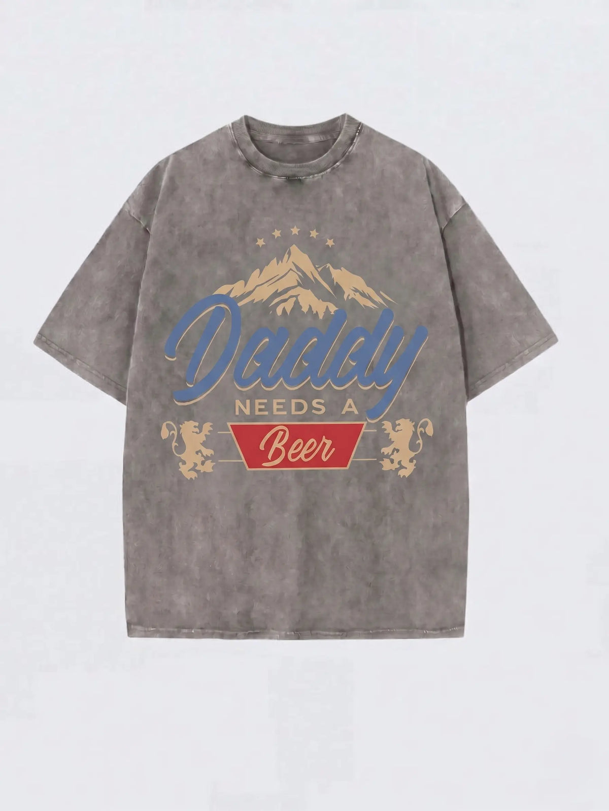 Daddy Needs A Beer Vintage Washed T-Shirt | 230G Heavyweight Cotton | Oversized Boxy Fit Retro Streetwear | Father's Day Gift Idea for Beer Lovers & Outdoor Dads | Acid Wash Charcoal Gray Tee Fabric