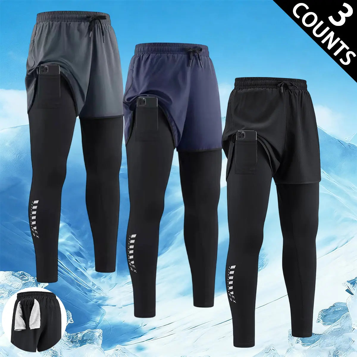 Mens Breathable Workout Set 2-in-1 Running Tights for Gym Training
