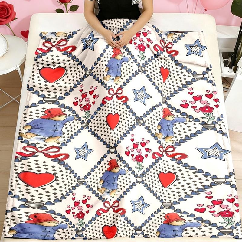 Valentine's Paddington Bear Heart Blanket, Plush Flannel Fabric for Warmth
