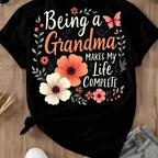 Floral Grandma Quote Design T Shirt Crew Neck Casual Tee For Women Mother Day Gift Grandmother Outfit