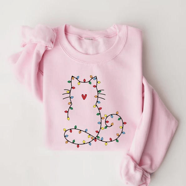 Adorable cat Christmas sweatshirt for women, perfect gift for cat lovers, featuring festive holiday design and cute Xmas graphic for cozy winter days