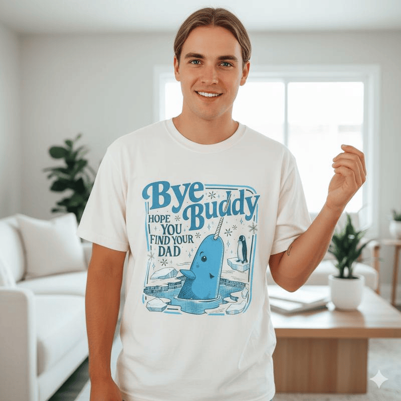 100 % Baumwoll-T-Shirt „Bye Pal Hope You Find Your Dad“, Narwal-Weihnachts-T-Shirt, Rundhalsausschnitt mit Weihnachtsmotiv, Wal-Motiv-T-Shirt (5IWZK) 