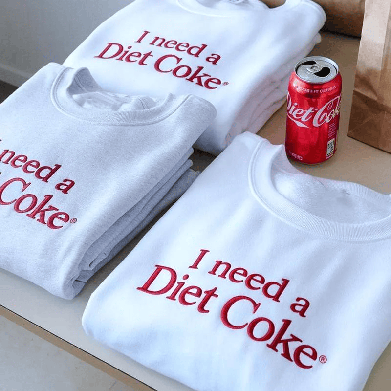 Embroidered I Need a Diet Coke Sweatshirt – Fashion Casual Long Sleeve Crewneck Pullover, Trendy Soda Lover Gift, Fun Bride Sweatshirt for Women