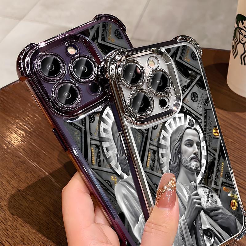 San Judas Tadeo Electroplated TPU Shockproof Phone Case for iPhone X–17 Pro Max