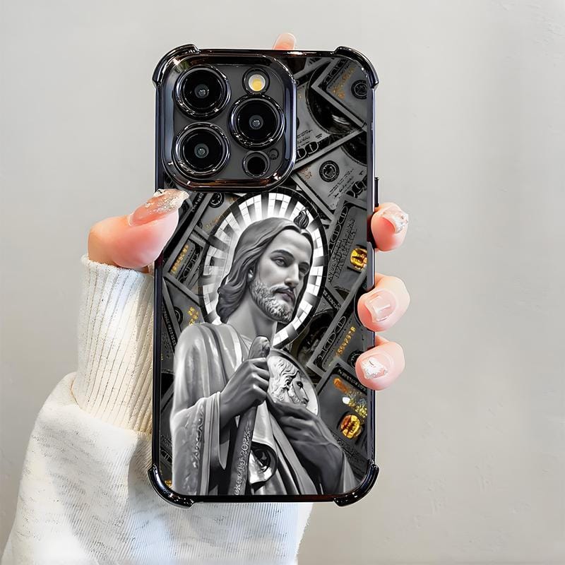 San Judas Tadeo Electroplated TPU Shockproof Phone Case for iPhone X–17 Pro Max