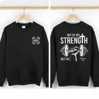 'Not by my strength, but by His' double-sided printed cross and dumbbell pattern