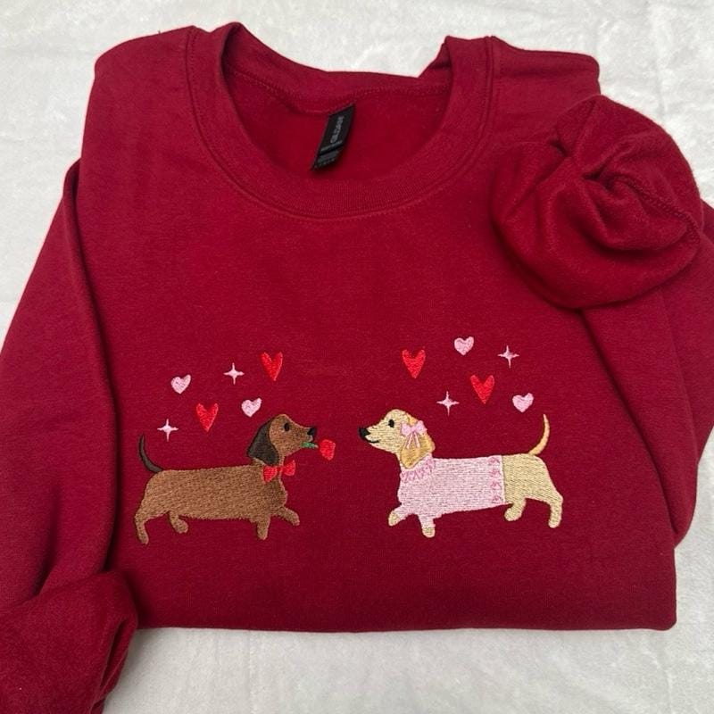 Dachshund Valentine’s Day sweatshirt embroidered sweatshirt