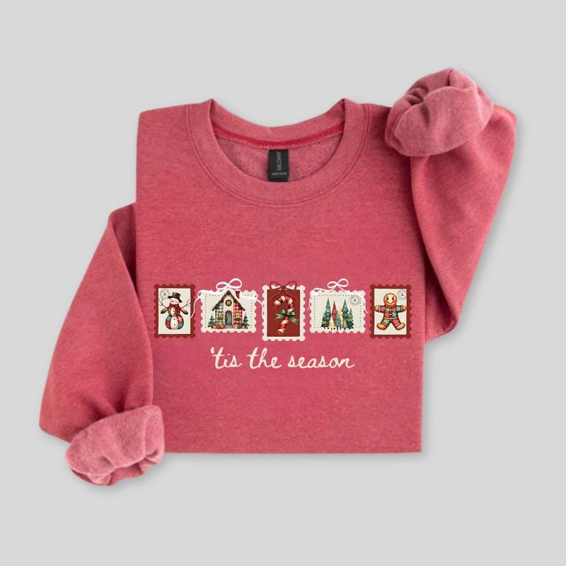 Retro Winter Stamp Sweatshirt, Patchwork Christmas Stamps Sweater, Coquette Christmas Sweatshirt, Winter Stamp Sweatshirt