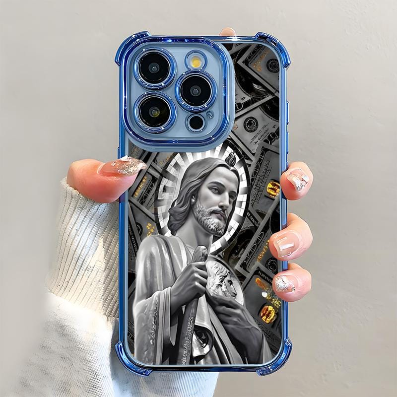 San Judas Tadeo Electroplated TPU Shockproof Phone Case for iPhone X–17 Pro Max