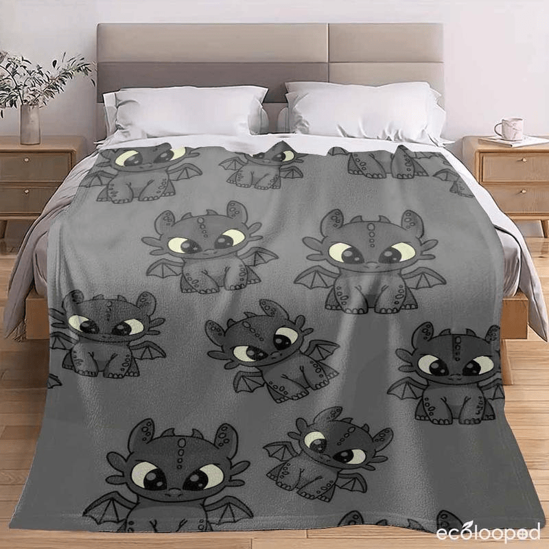 Toothless Flannel Blanket How to Train Your Dragon Pattern Cozy Soft Lightweight Warm for Couch Sofa Bed Living Room Travel Home Decor Gift
