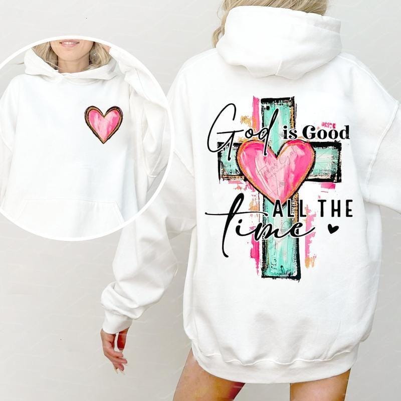 Brushstroke God Is Good All The Time Hoodie Christian Sweatshirt Religious Tee for Men and Women Jesus Apparel with Hand Drawn Cross Design