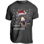 Men's Funny Donkey Santa Hat and MERRY KISSMYASS Christmas Print T-Shirt - Unisex Casual T-Shirt - Adult Humor Holiday Party Outfit