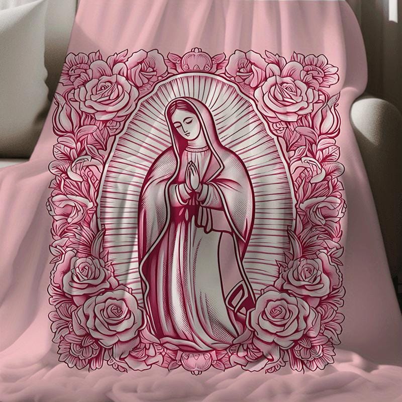 Kuschelige rosa Mariendecke – superweicher Samt mit Blumenmuster, perfektes Geschenk für Mama, Oma, zum Geburtstag und Valentinstag, ideal für Sofa, Bett, Reisen und Wohnzimmer, multifunktionale Decke | Blumendecke | Plüschige Textur, Meditationsdecke