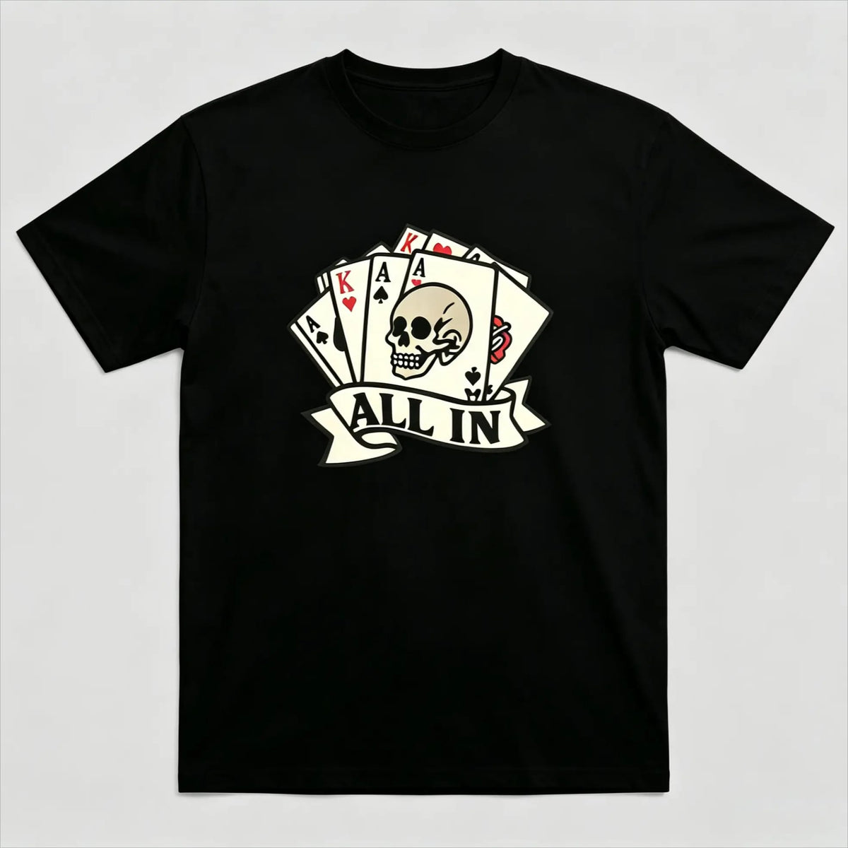 Vintage Poker Skull Graphic T-Shirt for Men – Retro Playing Cards Cotton Crew Neck Tee