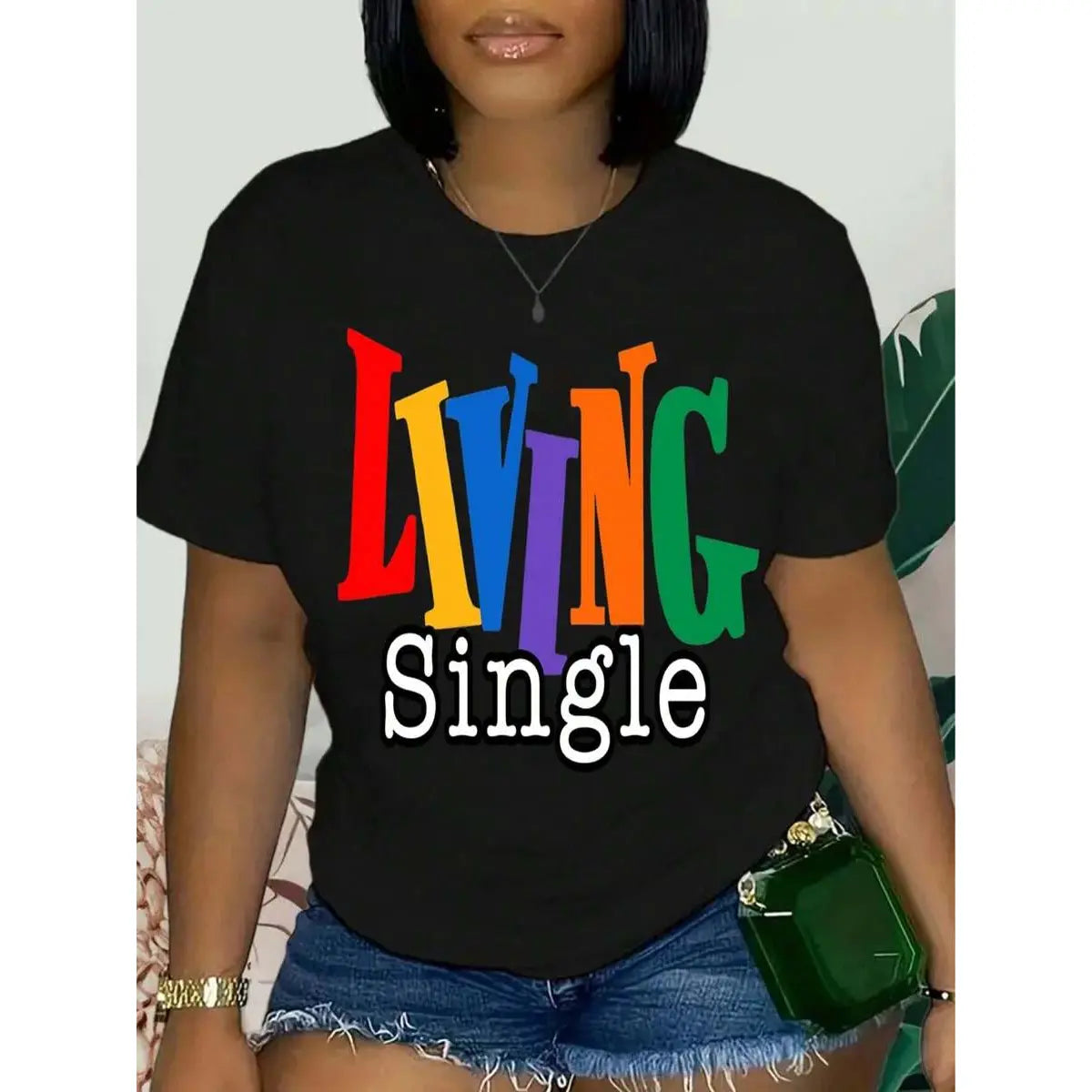Living Single Graphic Cotton T-Shirt - Bright Colored Lettering