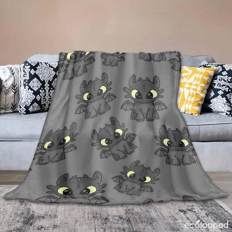 Toothless Flannel Blanket How to Train Your Dragon Pattern Cozy Soft Lightweight Warm for Couch Sofa Bed Living Room Travel Home Decor Gift