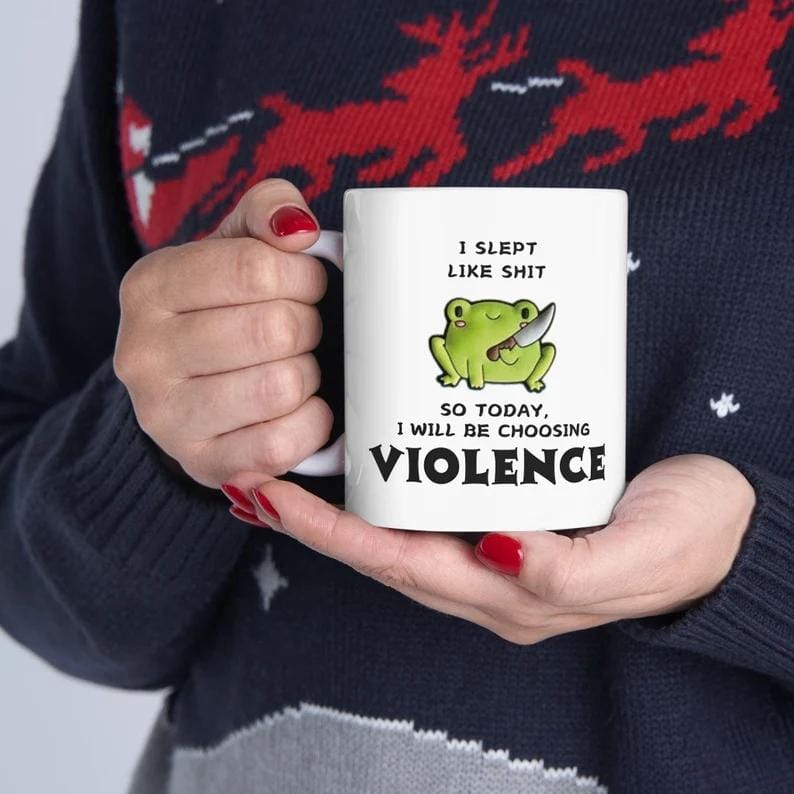 Kawaii rude trendy frog coffee mug, Ceramic black or white mug offensive gift for gen z millennials, Office mug sarcastic gag gift, 11 15 oz Funny Tumblers Drinkware