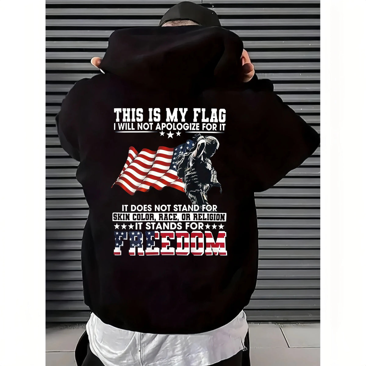 Vintage Patriotic American Flag & Soldier Print T-Shirt - 100% Cotton Unisex Casual Tee with Bold "Stand for Freedom" Slogan, Regular Fit Short Sleeve Shirt for Men & Women - Ideal Gift for Dad, Mom, Friends, American Flag Clothes