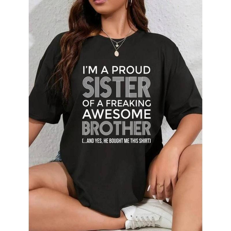 Vintage Style Unisex Hoodie – Proud Sister and Awesome Brother Funny Round Neck Sweatshirt