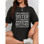 Vintage Style Unisex Hoodie – Proud Sister and Awesome Brother Funny Round Neck Sweatshirt