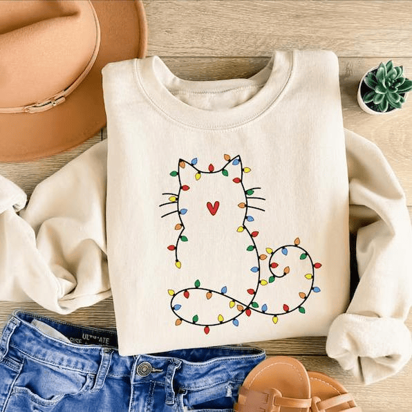 Niedliches Katzen-Weihnachts-Sweatshirt für Damen, das perfekte Geschenk für Katzenliebhaber, mit festlichem Weihnachtsmotiv und süßer Weihnachtsgrafik für gemütliche Wintertage 