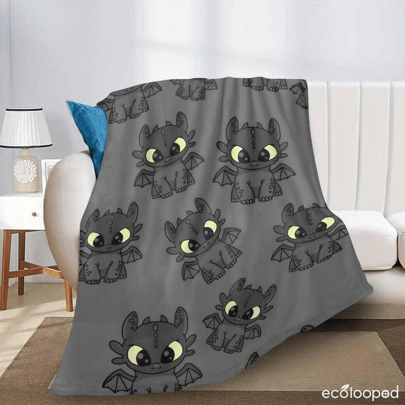 Toothless Flannel Blanket How to Train Your Dragon Pattern Cozy Soft Lightweight Warm for Couch Sofa Bed Living Room Travel Home Decor Gift