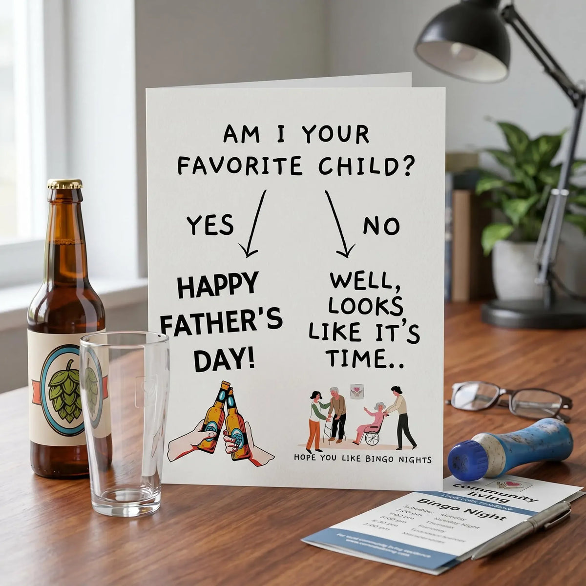 (5 x 7 inch)Funny Father's Day Card, Nursing Home Humor, Sibling Rivalry Card for Dad, Handmade Funny Card for Dad