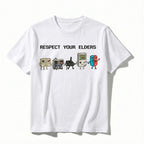 Funny "Respect Your Elders" Retro Gamer T-Shirt. Nostalgic 90s Pixel Art Controller Graphic Tee.  oversize Trend  Gift for Him Her Unisex Cotton Top