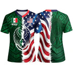 Full Half USA Half Mexico Flag Split Print Soccer Jersey, Binational Eagle Football Shirt, Game Day Outfit, Ideal Gift for Soccer Fans#MexicoUSASoccerJersey#BinationalFootballTop#SplitFlagSoccerShirt#GameDayOutfit#SoccerJersey