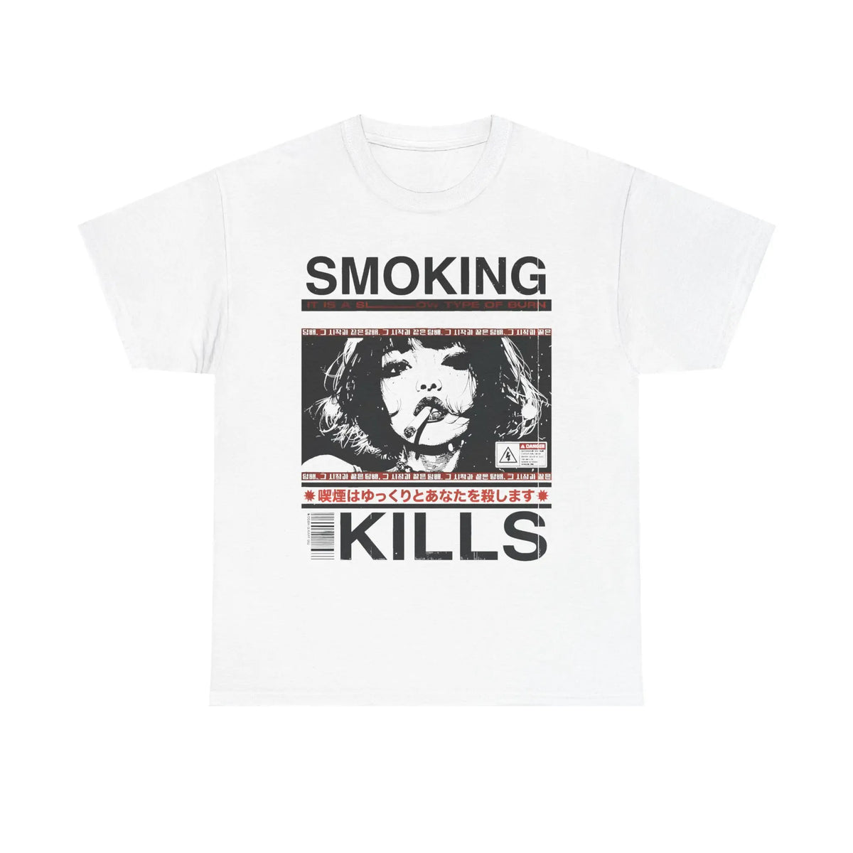 Smoking Kills Retro Manga Style Graphic T-Shirt, Cotton Tee