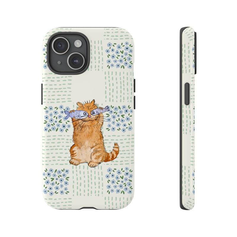 Cute Orange Cat Phone Case with Fish Pastel Pattern Protective Cover Gift for Her Him Many Background Cartoon Phonecover Ocean Sleek Durable UV Printed Shock Resistant TPU Lining