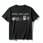 Funny "Respect Your Elders" Retro Gamer T-Shirt. Nostalgic 90s Pixel Art Controller Graphic Tee.  oversize Trend  Gift for Him Her Unisex Cotton Top