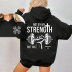 'Not by my strength, but by His' double-sided printed cross and dumbbell pattern