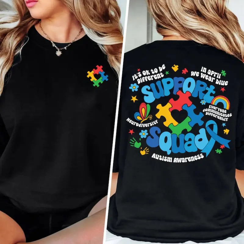 Autism T-shirt, Autism Awareness T-shirt, Family Autism Support Squad, Autism Mom Shirt, Neurodiversity T-shirt, Inclusion T-shirt