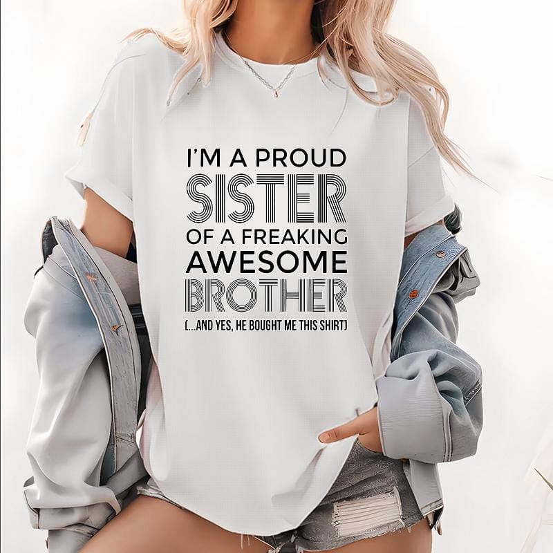 Vintage Style Unisex Hoodie – Proud Sister and Awesome Brother Funny Round Neck Sweatshirt