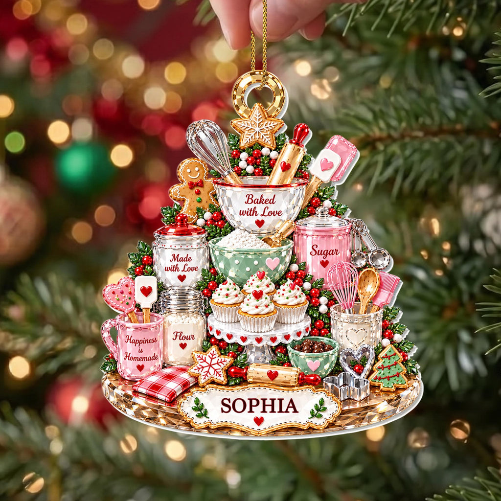 Baked With Love, Personalized Custom Acrylic Ornament, Gift For Bakers - 3
