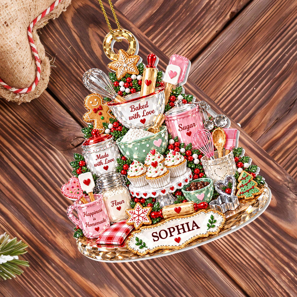 Baked With Love, Personalized Custom Acrylic Ornament, Gift For Bakers - 4