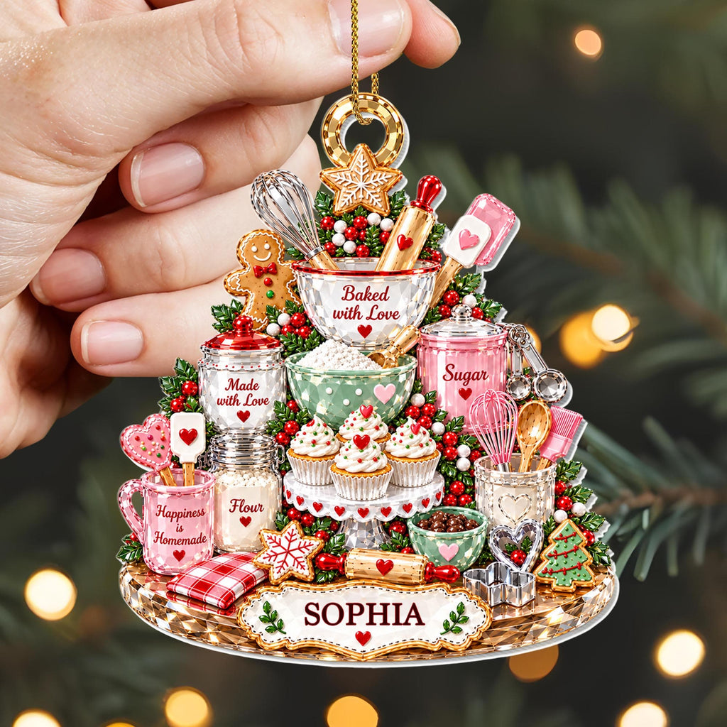 Baked With Love, Personalized Custom Acrylic Ornament, Gift For Bakers - 5