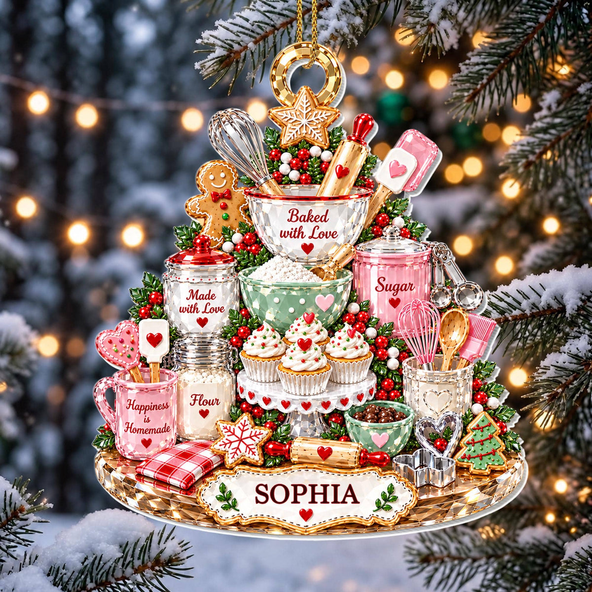 Baked With Love, Personalized Custom Acrylic Ornament, Gift For Bakers - 7