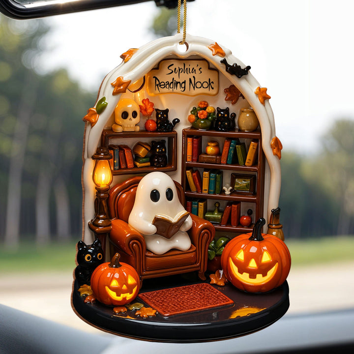 Create Your Own Personalized Reading Nook With Ghost and Pumpkin,Custom Wood Ornament,Gift For Book and Halloween Lovers