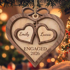 Engaged, Personalized Wood Ornament, Gift For Couples - 1