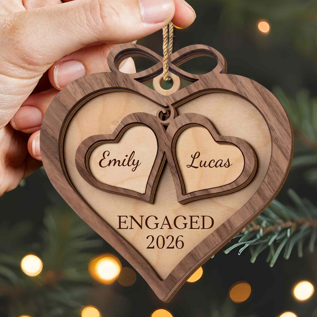 Engaged, Personalized Wood Ornament, Gift For Couples - 4