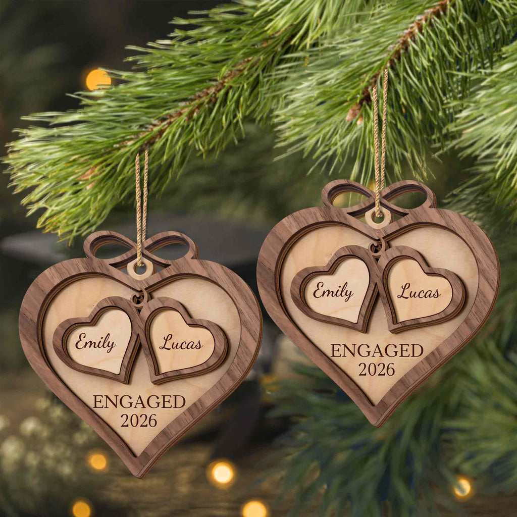 Engaged, Personalized Wood Ornament, Gift For Couples - 5